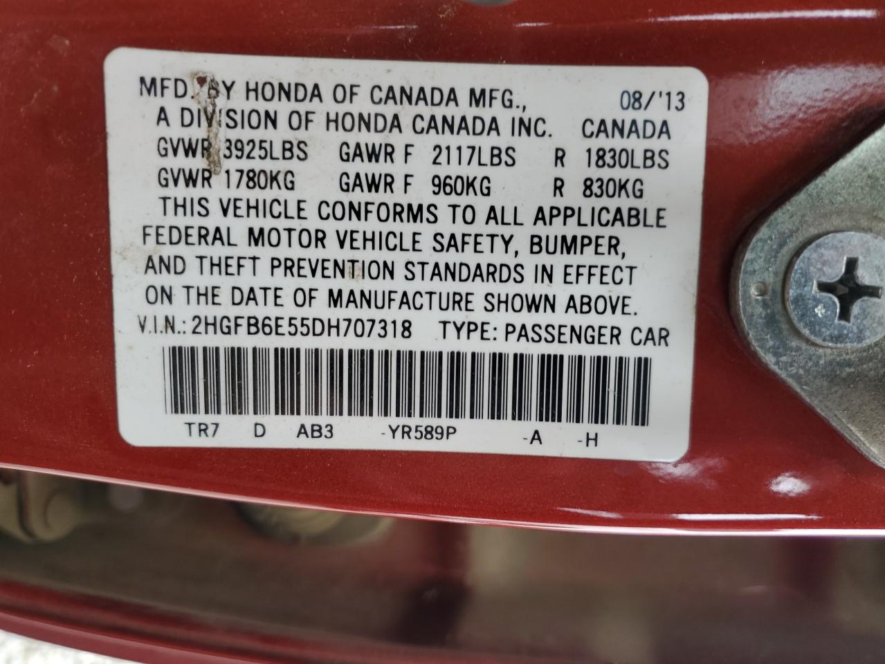 2013 Honda Civic Si VIN: 2HGFB6E55DH707318 Lot: 85757725