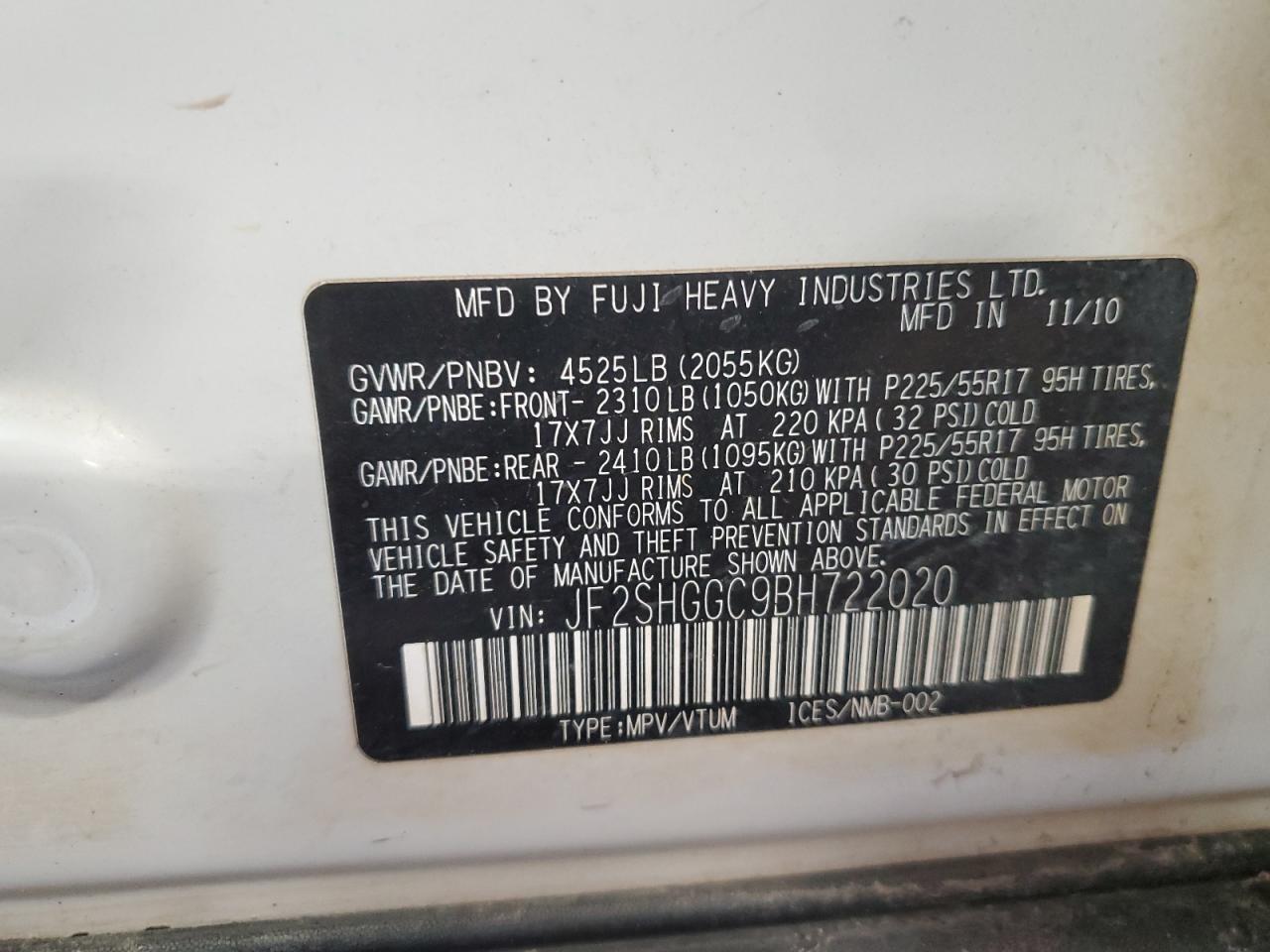 2011 Subaru Forester Touring VIN: JF2SHGGC9BH722020 Lot: 82400675