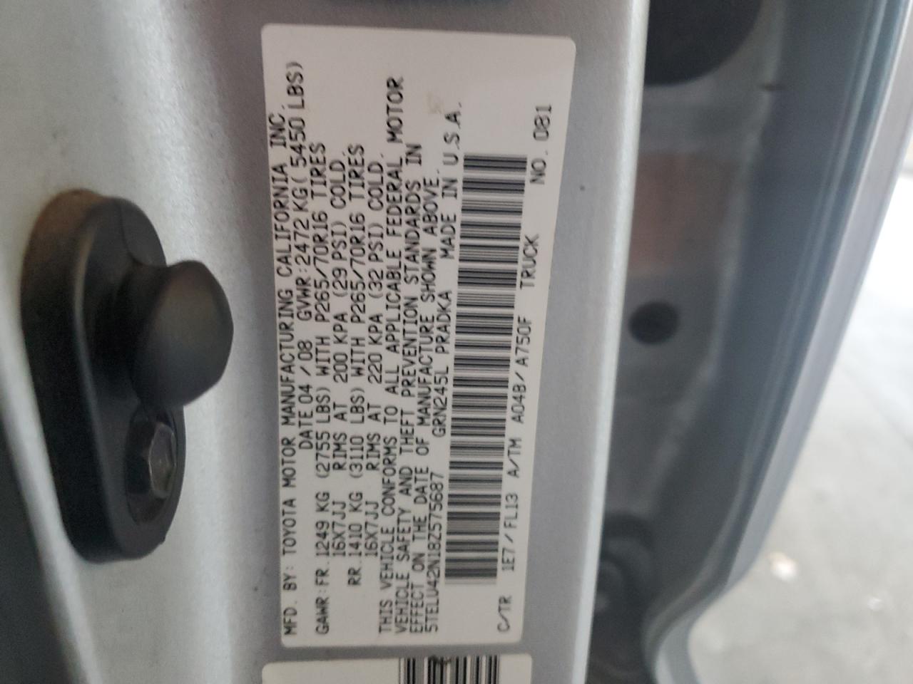 2008 Toyota Tacoma Double Cab VIN: 5TELU42N18Z575687 Lot: 82243385