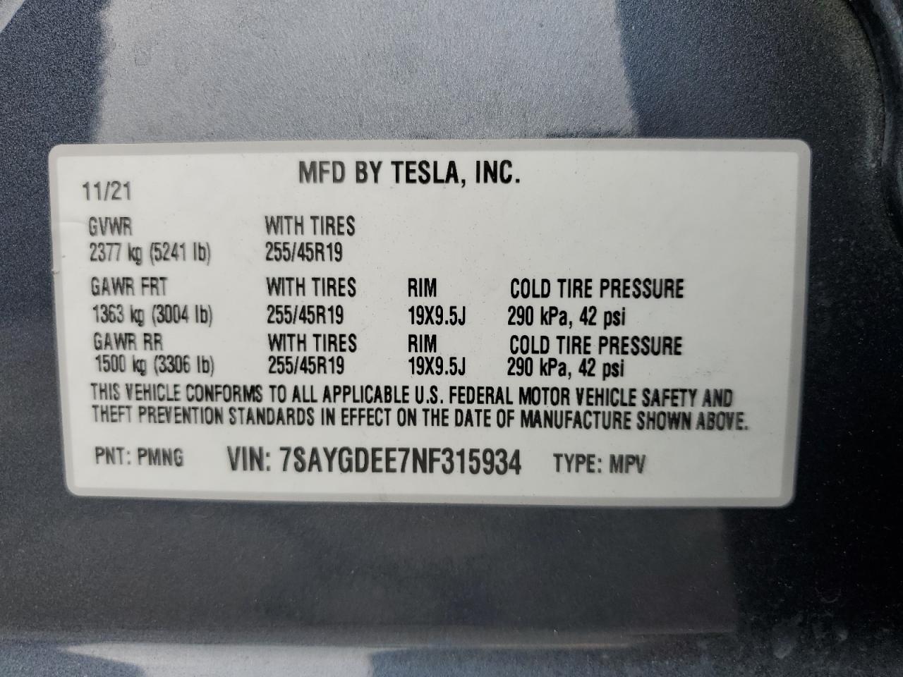 2022 Tesla Model Y VIN: 7SAYGDEE7NF315934 Lot: 82336115