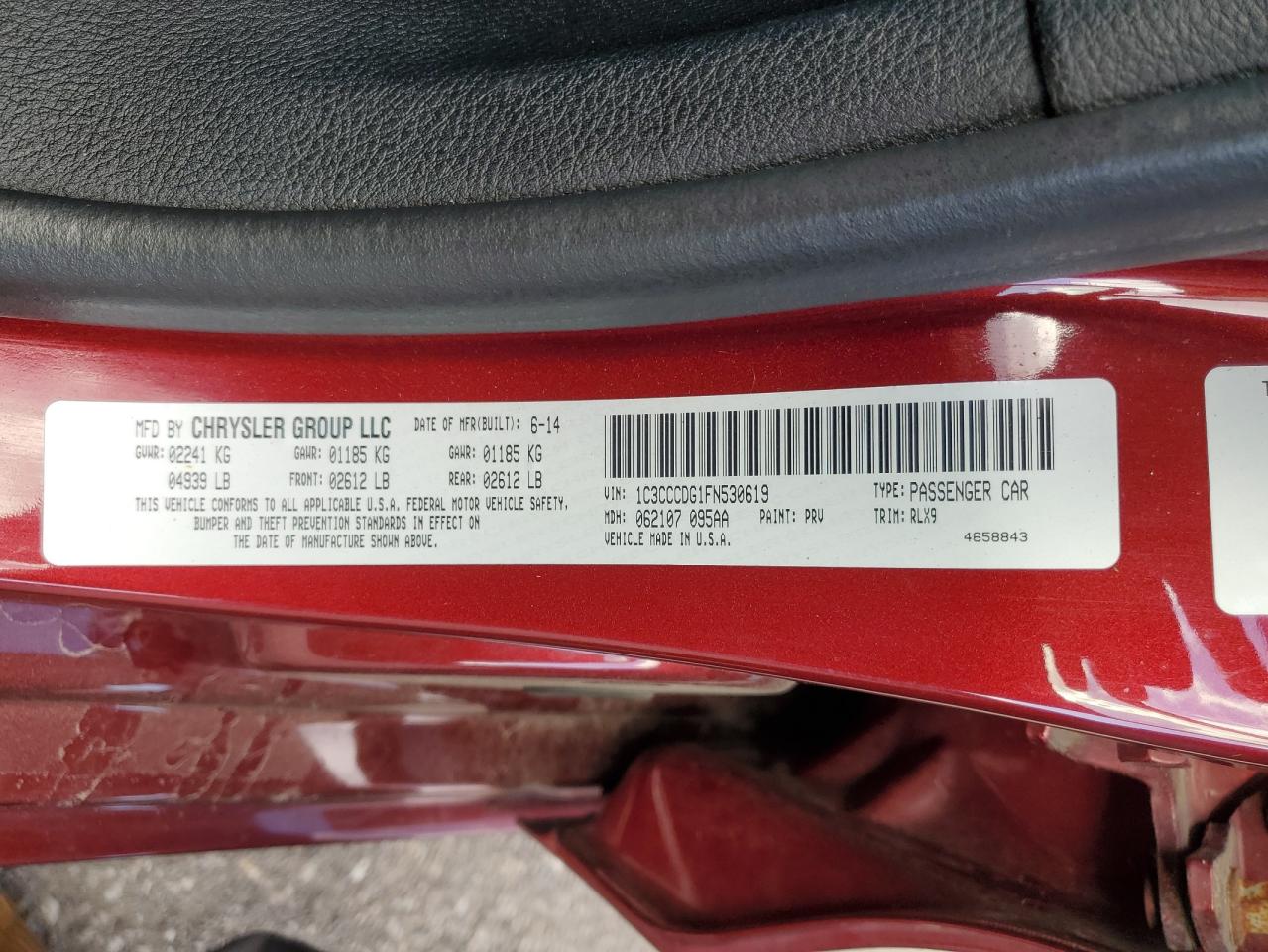 2015 Chrysler 200 S VIN: 1C3CCCDG1FN530619 Lot: 90376405