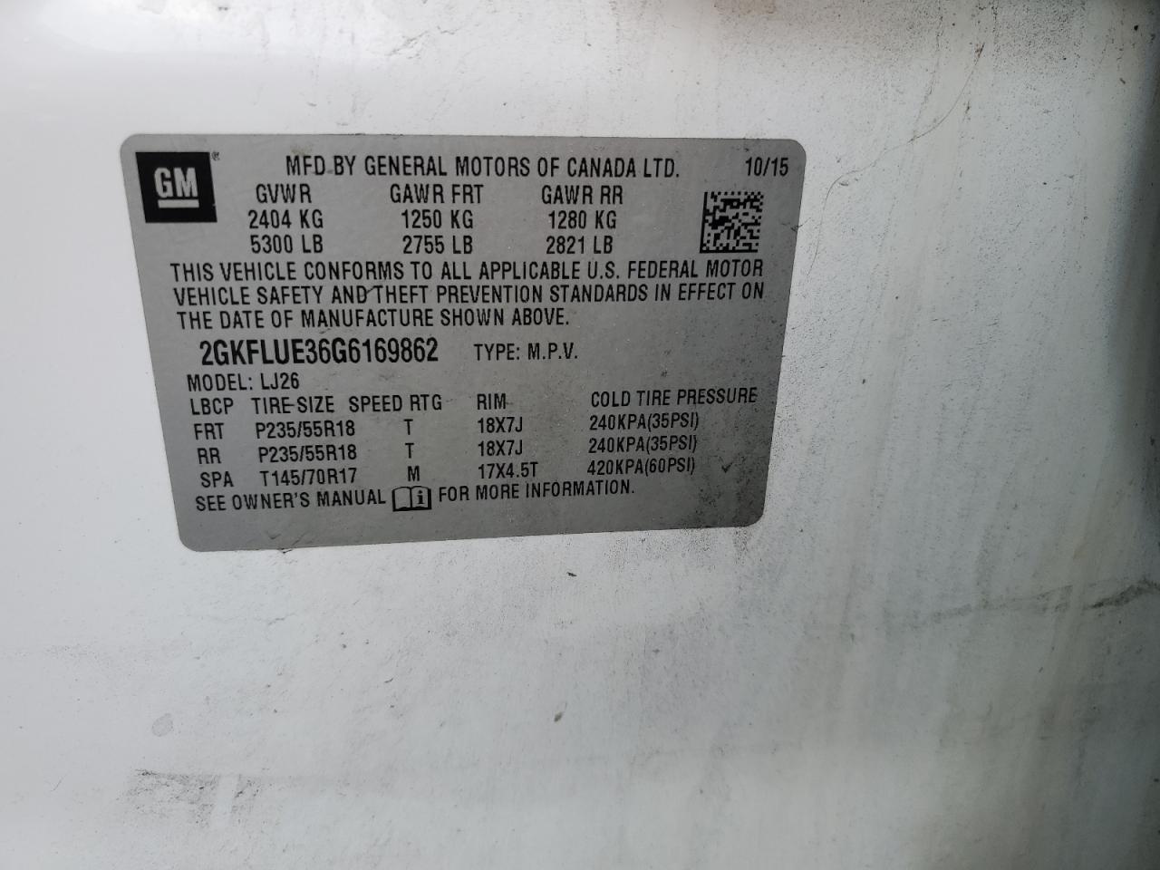 2016 GMC Terrain Slt VIN: 2GKFLUE36G6169862 Lot: 86507225