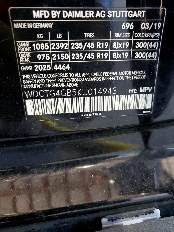 2019 Mercedes-Benz Gla 250 4Matic VIN: WDCTG4GB5KU014943 Lot: 85852235