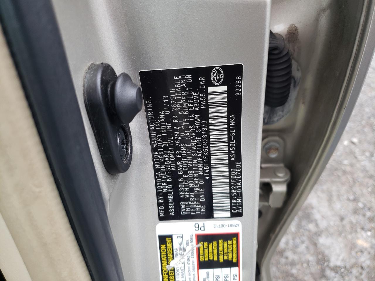 2013 Toyota Camry L VIN: 4T4BF1FK6DR281873 Lot: 85593335