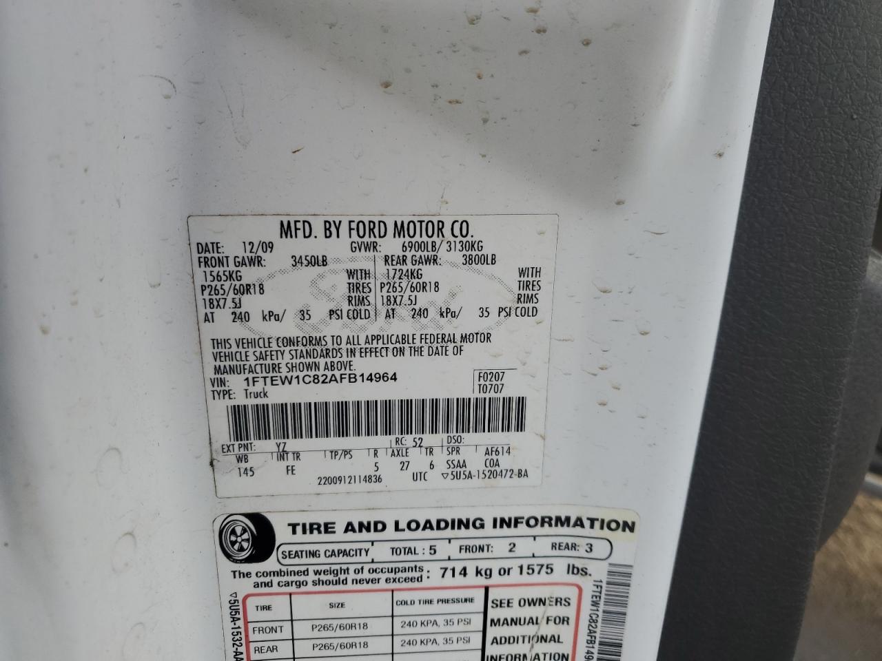 2010 Ford F150 Supercrew VIN: 1FTEW1C82AFB14964 Lot: 90802385