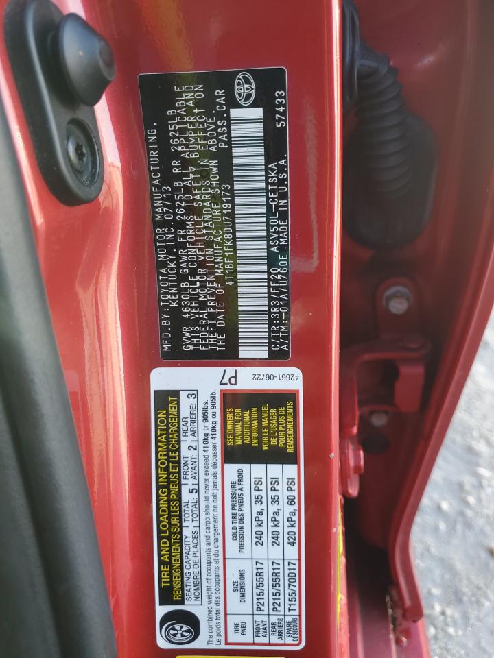 2013 Toyota Camry L VIN: 4T1BF1FK8DU719173 Lot: 84970565