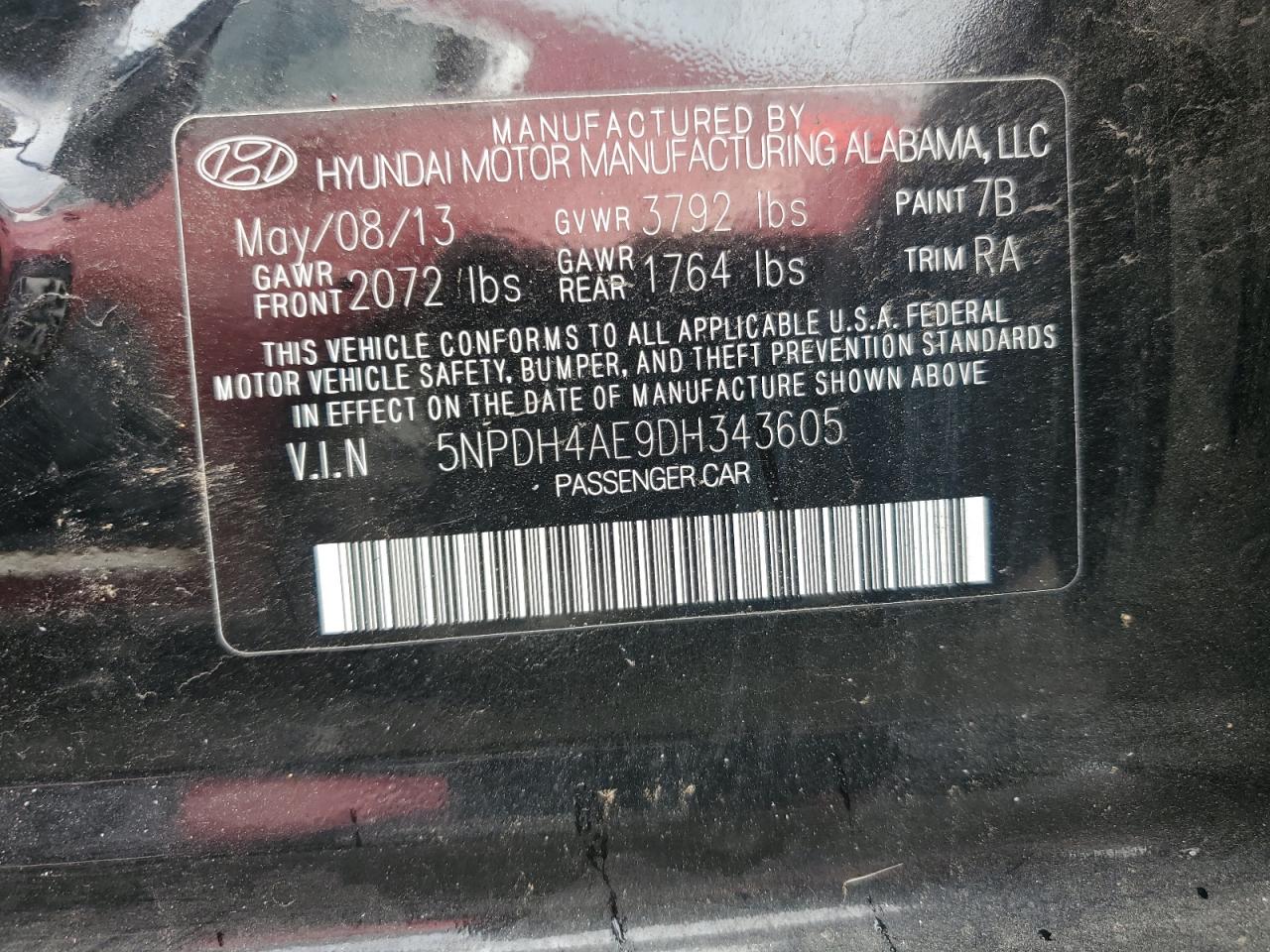 2013 Hyundai Elantra Gls VIN: 5NPDH4AE9DH343605 Lot: 84947045