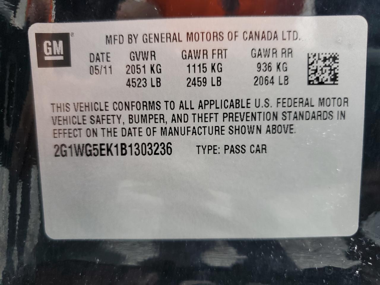 2011 Chevrolet Impala Lt VIN: 2G1WG5EK1B1303236 Lot: 90323875