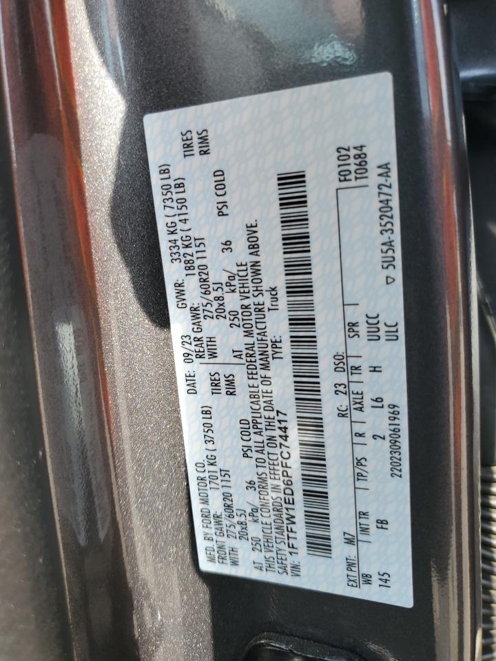 2023 Ford F150 Supercrew VIN: 1FTFW1ED6PFC74417 Lot: 82584265
