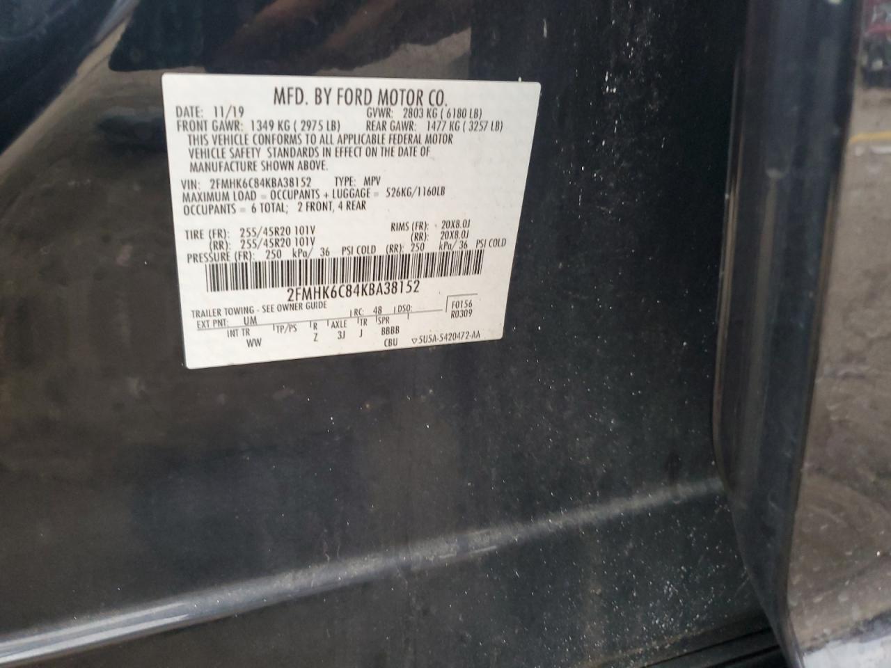 2019 Ford Flex Sel VIN: 2FMHK6C84KBA38152 Lot: 86608935