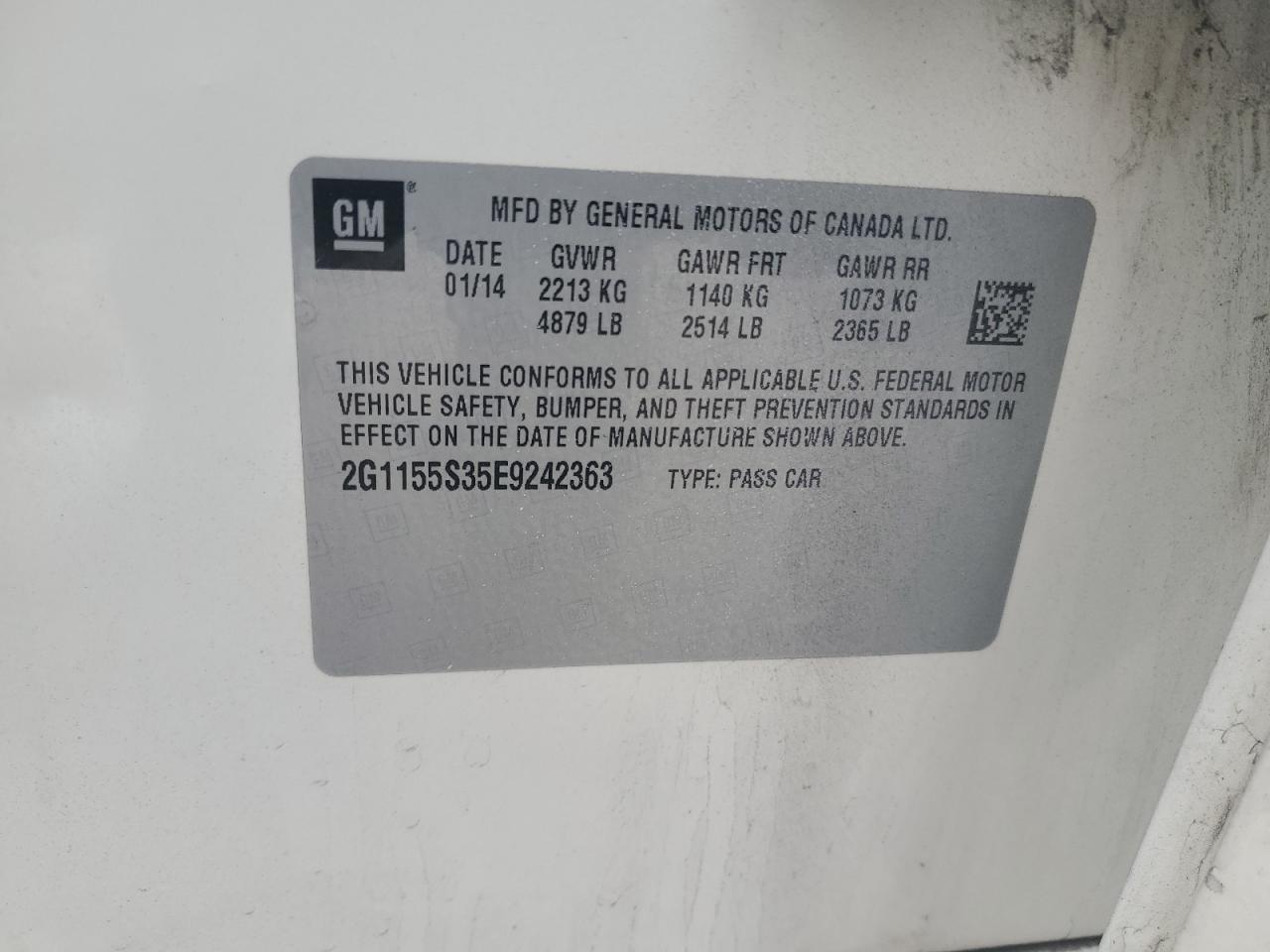 2014 Chevrolet Impala Ltz VIN: 2G1155S35E9242363 Lot: 86530255