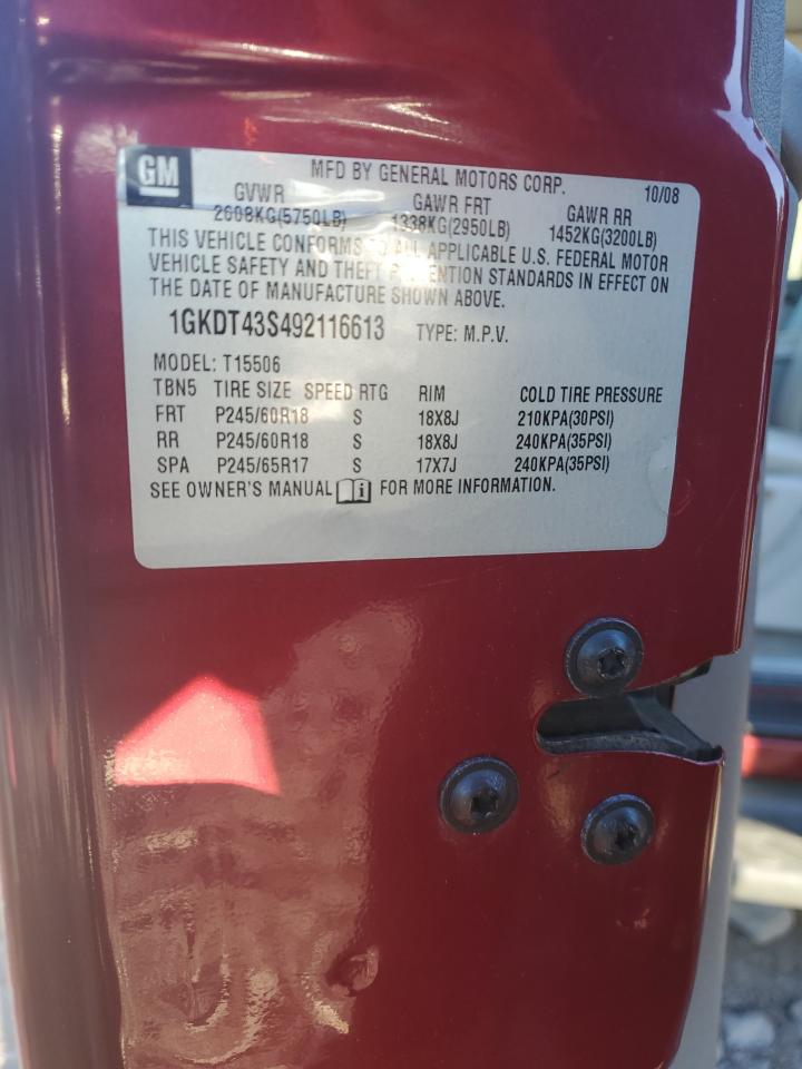 2009 GMC Envoy Slt VIN: 1GKDT43S492116613 Lot: 86197185