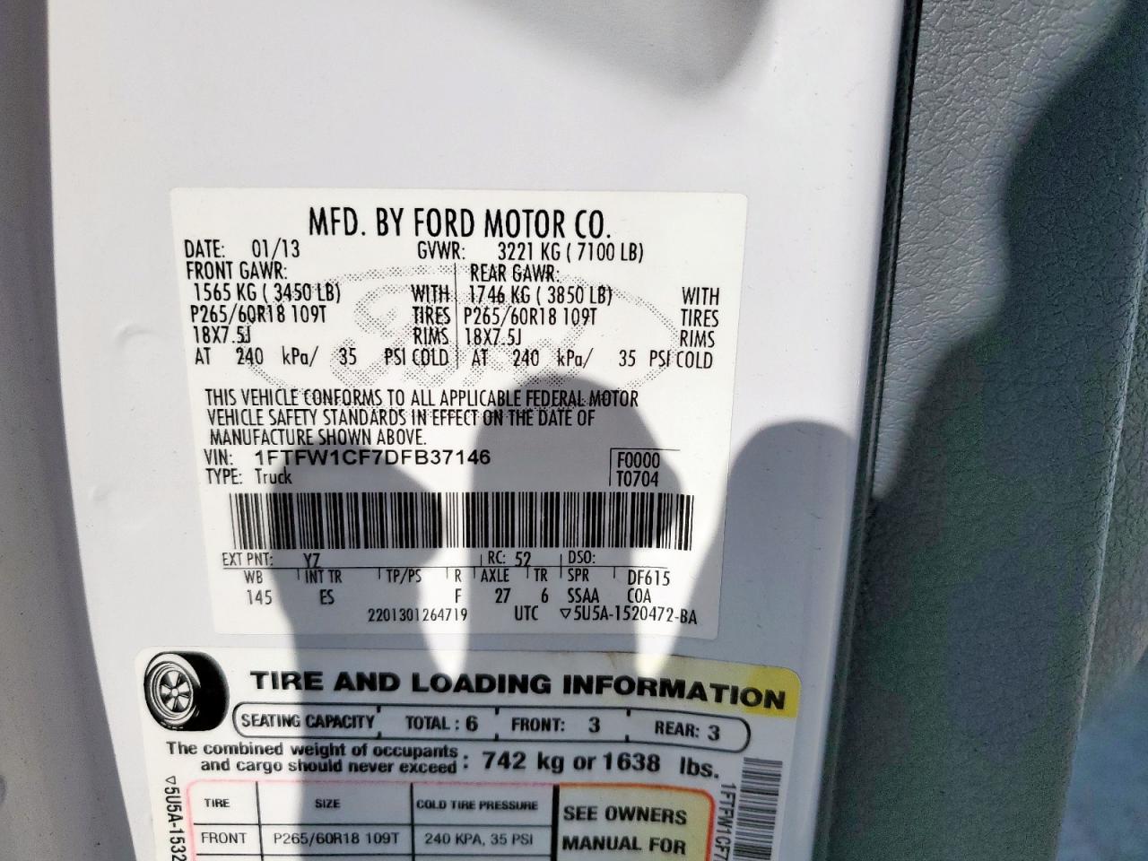 2013 Ford F150 Supercrew VIN: 1FTFW1CF7DFB37146 Lot: 84429445