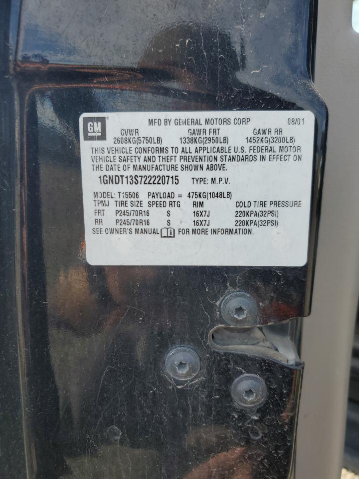 2002 Chevrolet Trailblazer VIN: 1GNDT13S722220715 Lot: 84289905