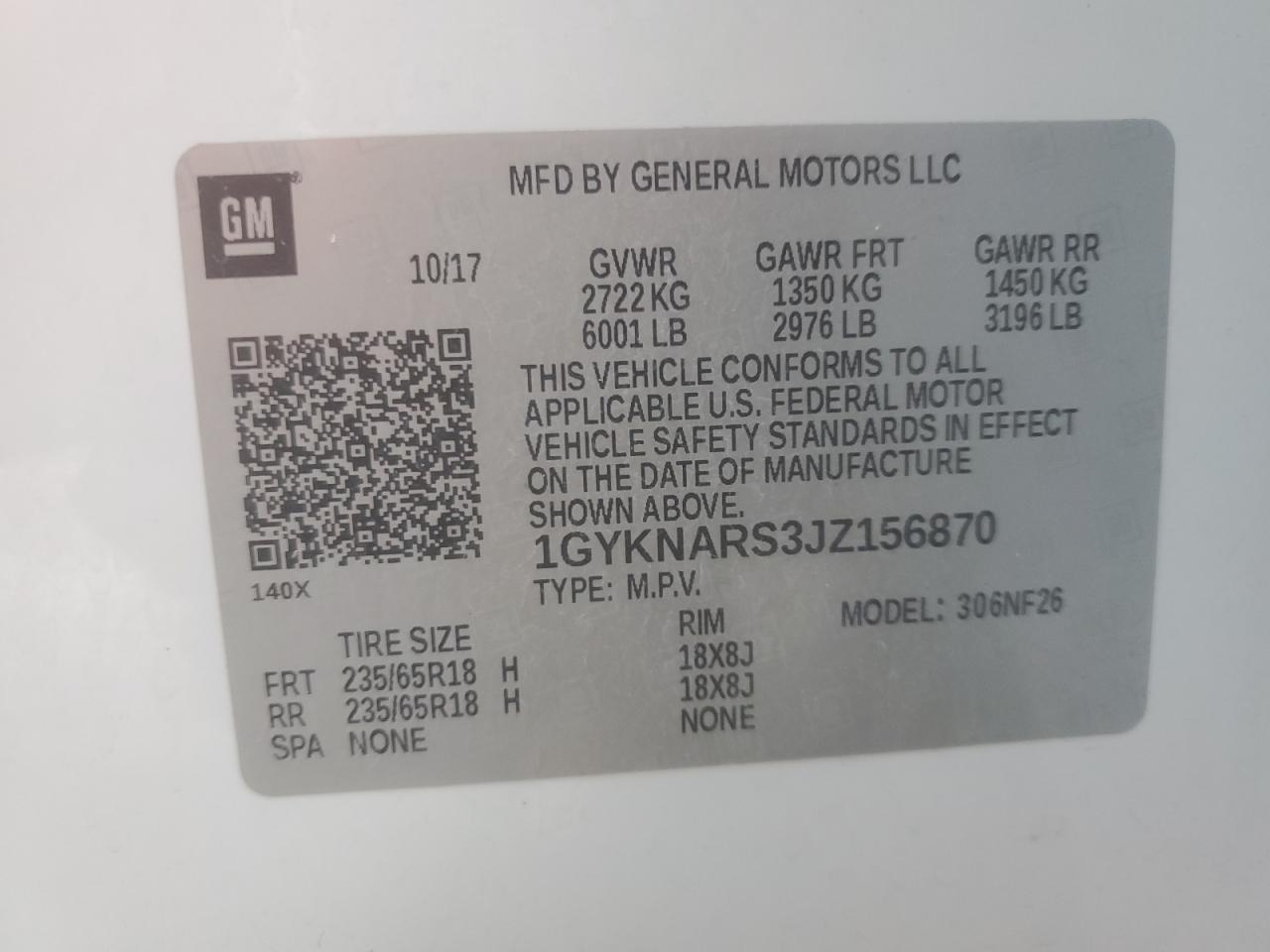 2018 Cadillac Xt5 VIN: 1GYKNARS3JZ156870 Lot: 85521655