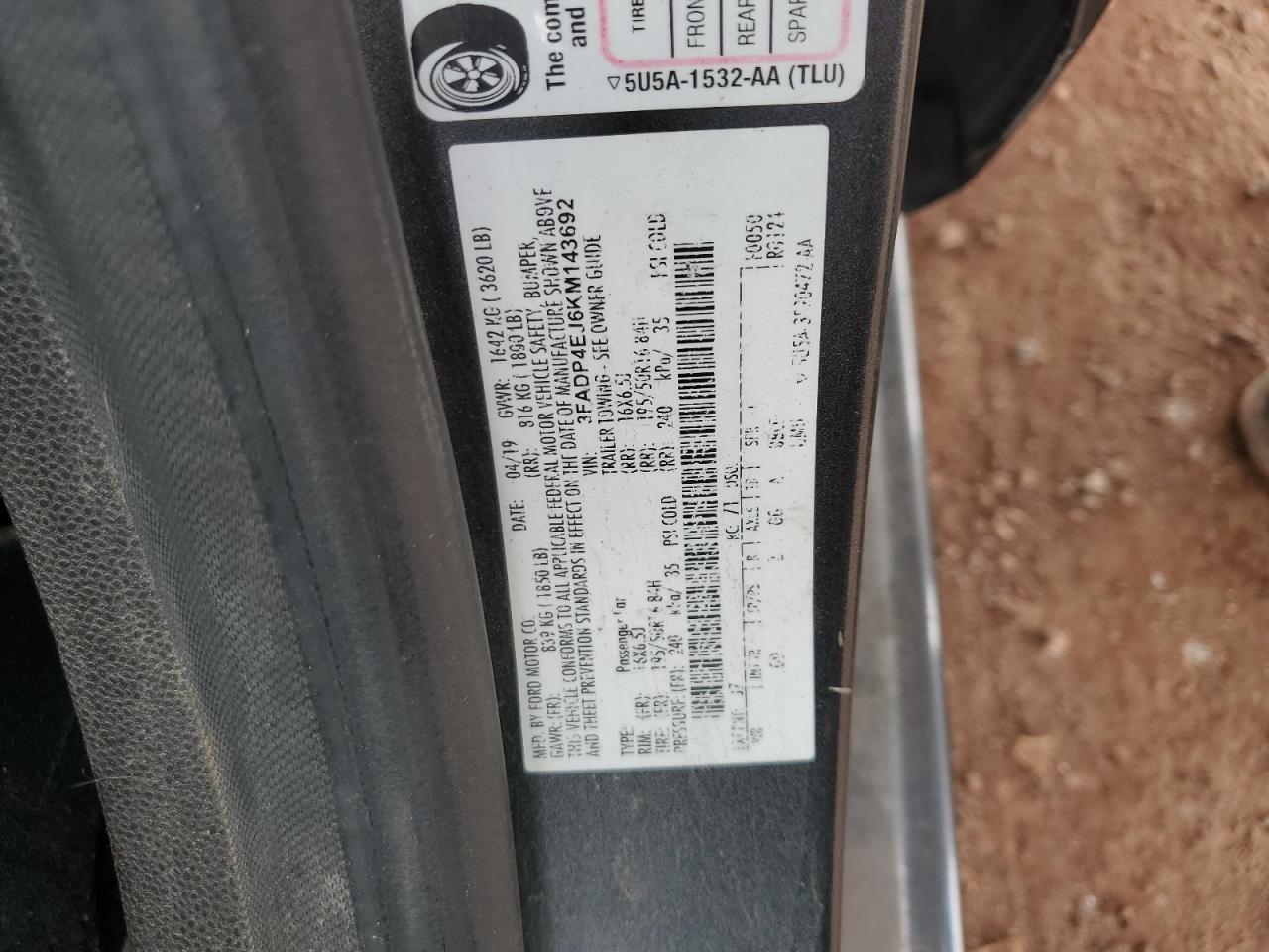 2019 Ford Fiesta Se VIN: 3FADP4EJ6KM143692 Lot: 82444595