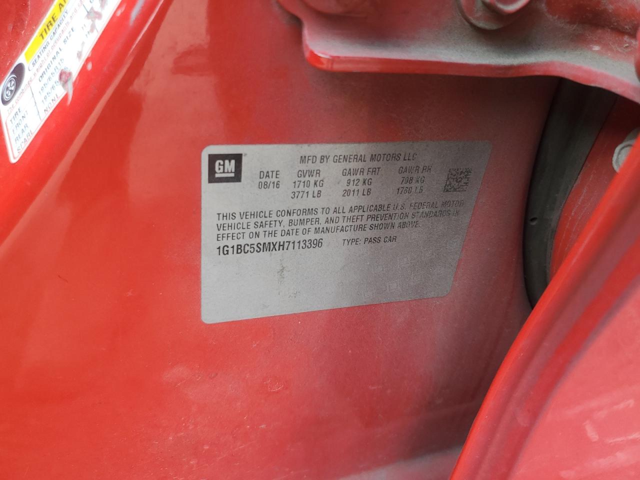 2017 Chevrolet Cruze Ls VIN: 1G1BC5SMXH7113396 Lot: 82203615