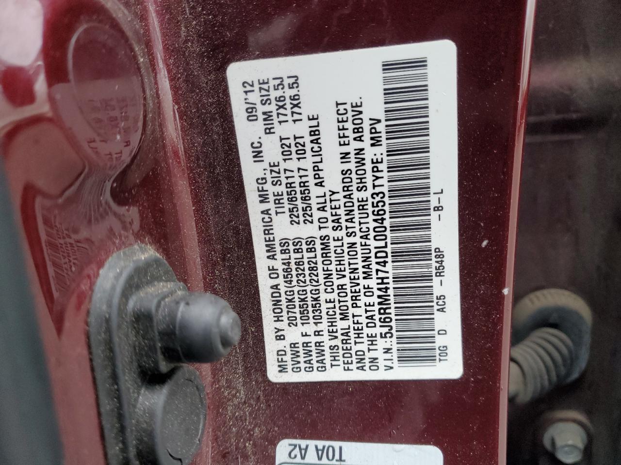 2013 Honda Cr-V Exl VIN: 5J6RM4H74DL004653 Lot: 90364285