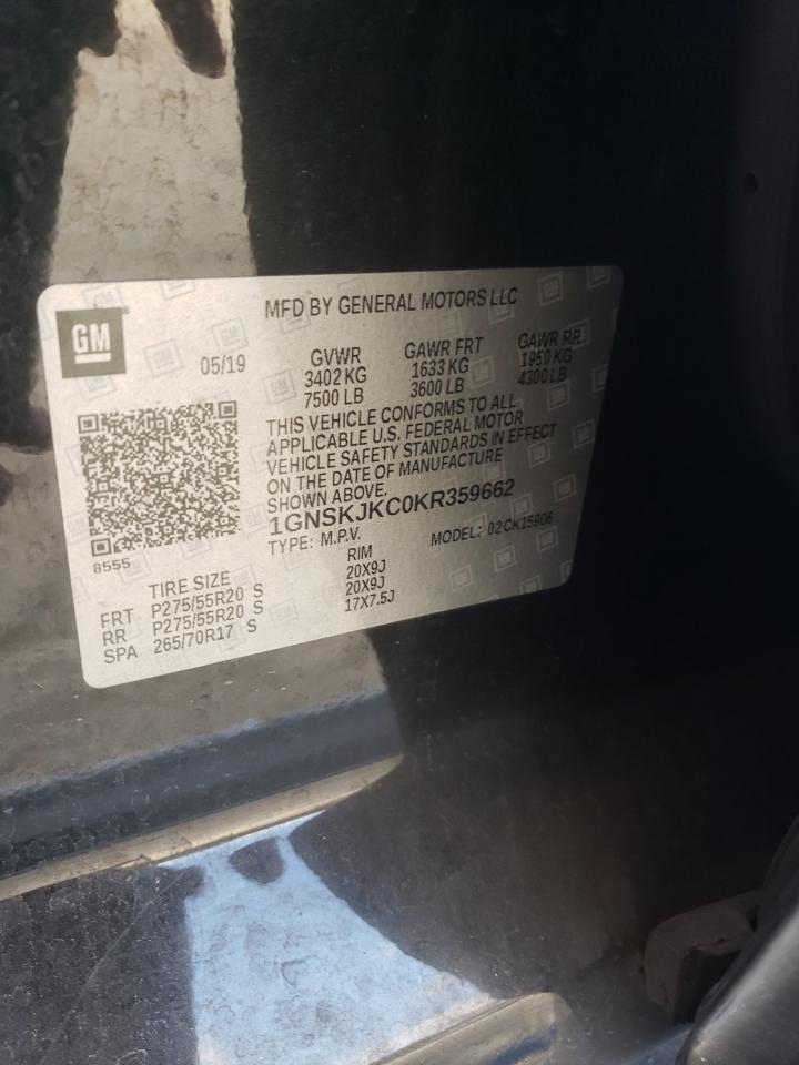 2019 Chevrolet Suburban K1500 Premier VIN: 1GNSKJKC0KR359662 Lot: 82720775