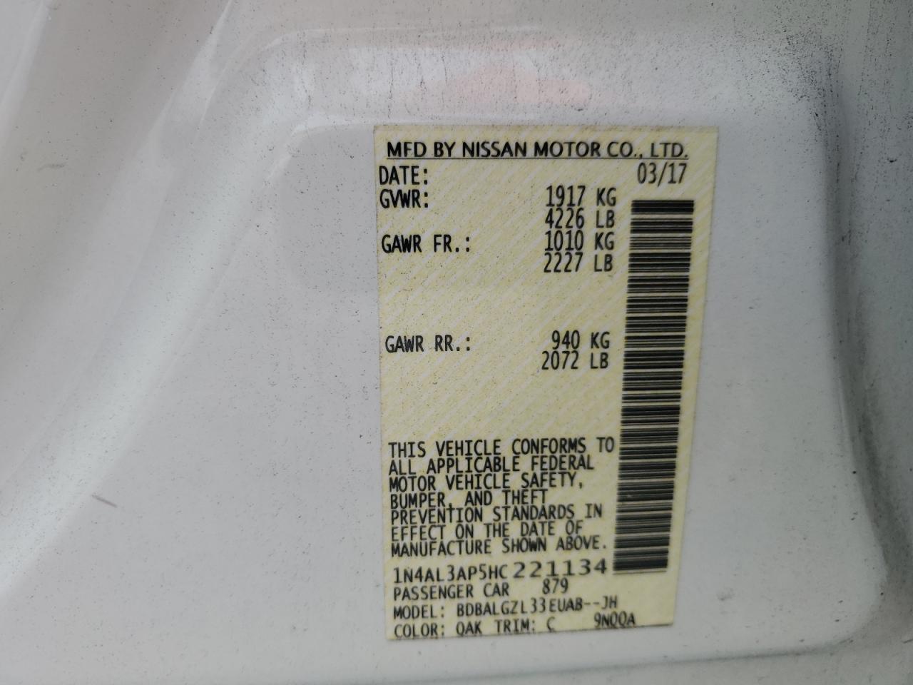 2020 Nissan Altima 2.5 VIN: 1N4AL3AP5HC221134 Lot: 85008875