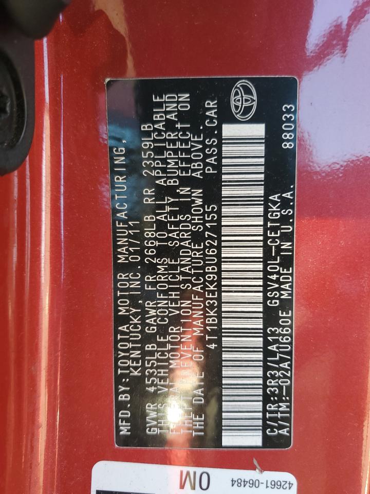 2011 Toyota Camry Se VIN: 4T1BK3EK9BU627155 Lot: 82336005