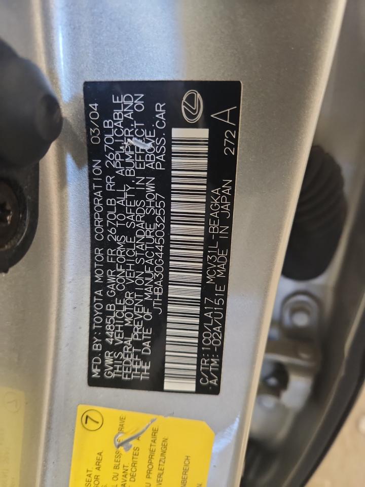 2004 Lexus Es 330 VIN: JTHBA30G445032557 Lot: 82232795