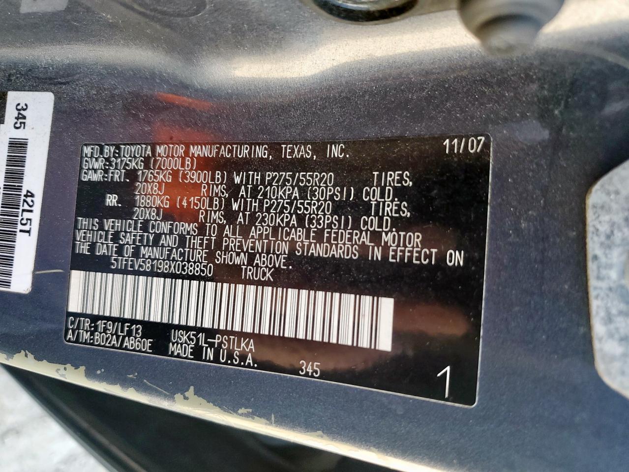 2008 Toyota Tundra Crewmax Limited VIN: 5TFEV58198X038850 Lot: 83904605