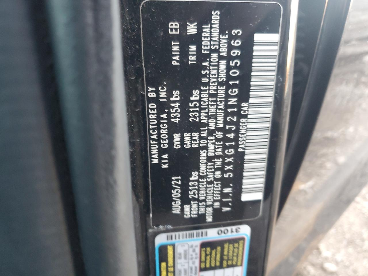 2022 Kia K5 Lxs VIN: 5XXG14J21NG105963 Lot: 85811885