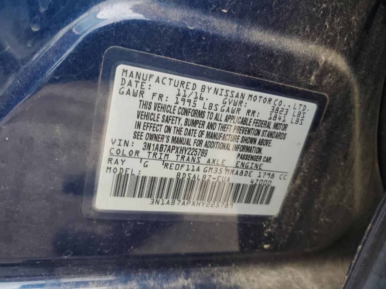 2017 Nissan Sentra S VIN: 3N1AB7APXHY225789 Lot: 85151765