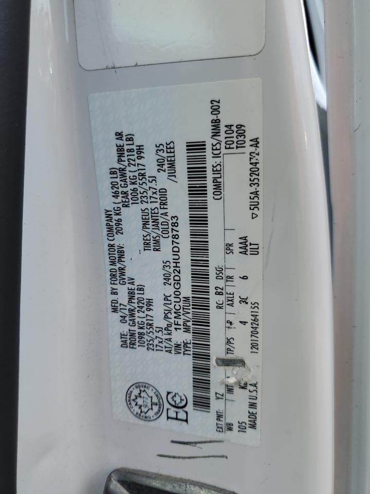 2017 Ford Escape Se VIN: 1FMCU0GD2HUD78783 Lot: 84364065