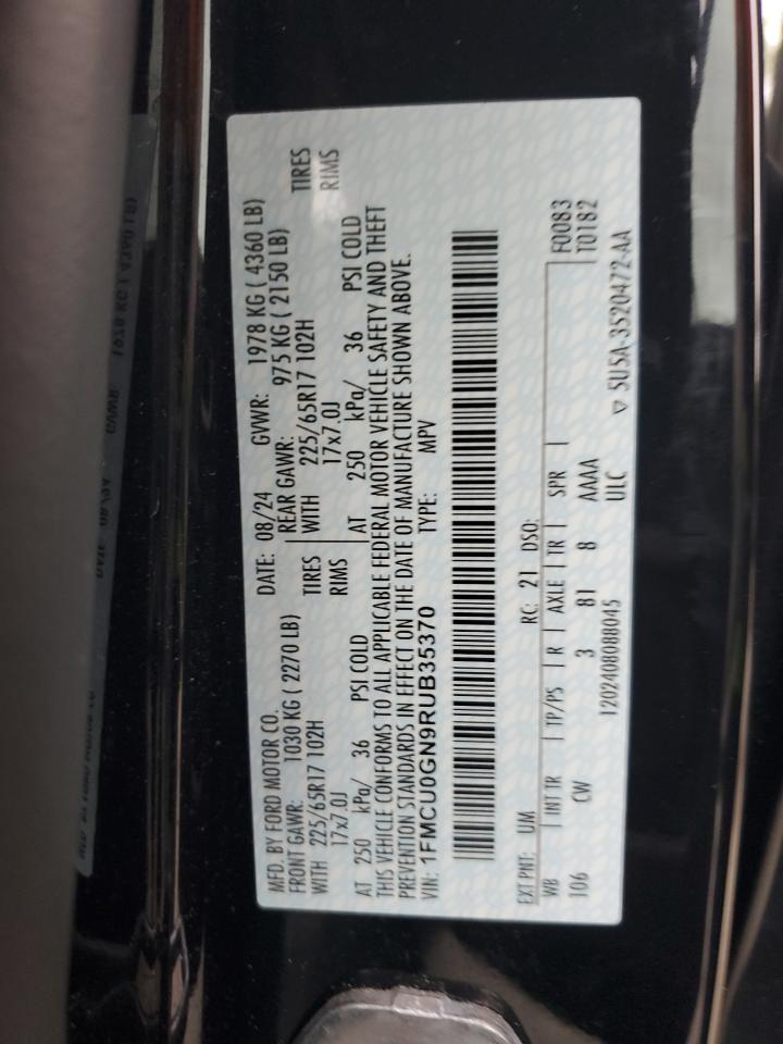 2024 Ford Escape Active VIN: 1FMCU0GN9RUB35370 Lot: 86108255