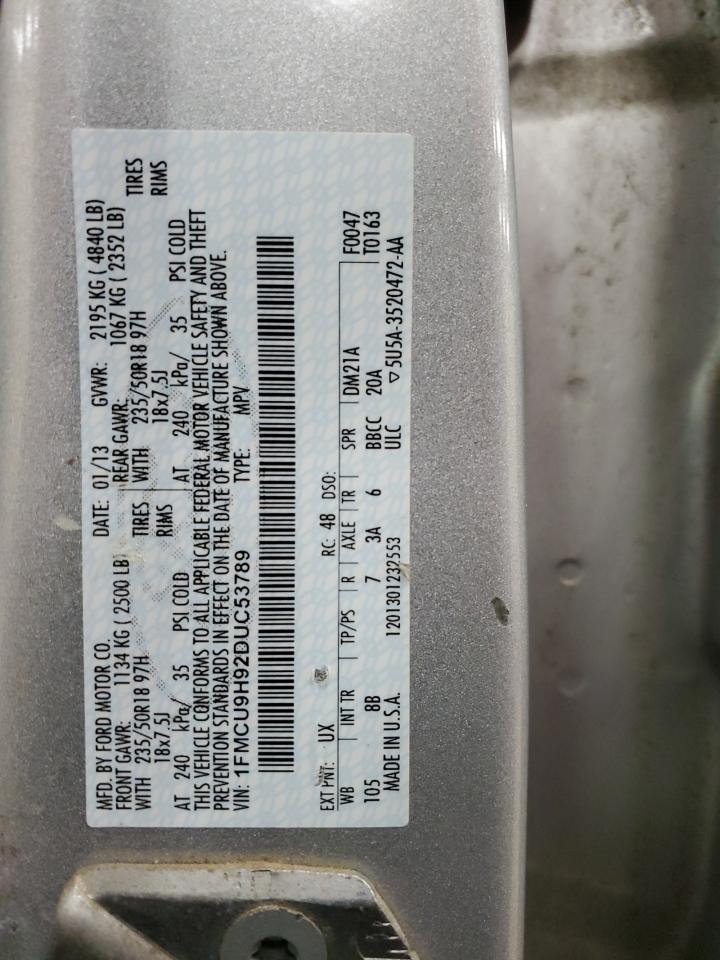 2013 Ford Escape Sel VIN: 1FMCU9H92DUC53789 Lot: 89886255