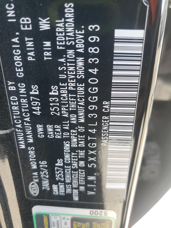 2016 Kia Optima Lx VIN: 5XXGT4L39GG043893 Lot: 85902455