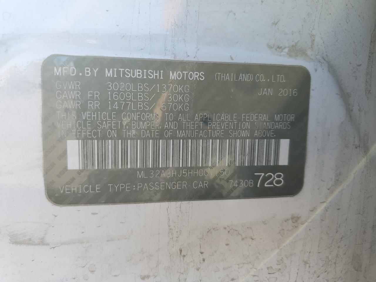 2017 Mitsubishi Mirage Es VIN: ML32A3HJ5HH001150 Lot: 90237425