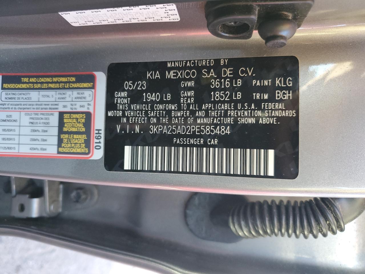 2023 Kia Rio S VIN: 3KPA25AD2PE585484 Lot: 85499815