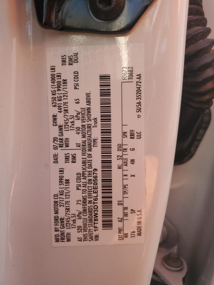 2020 Ford F350 Super Duty VIN: 1FT8W3DT6LEE05679 Lot: 87006385