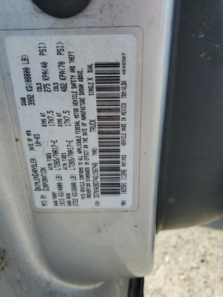 2004 Dodge Ram 2500 St VIN: 3D7KA28D74G156746 Lot: 82692515