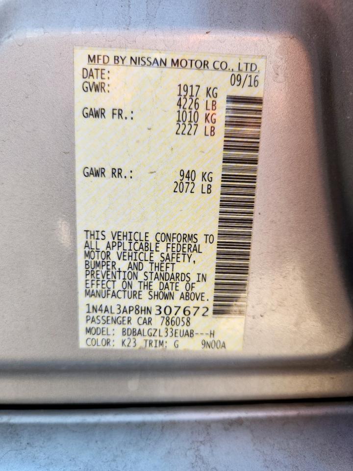 2017 Nissan Altima 2.5 VIN: 1N4AL3AP8HN307672 Lot: 85118195