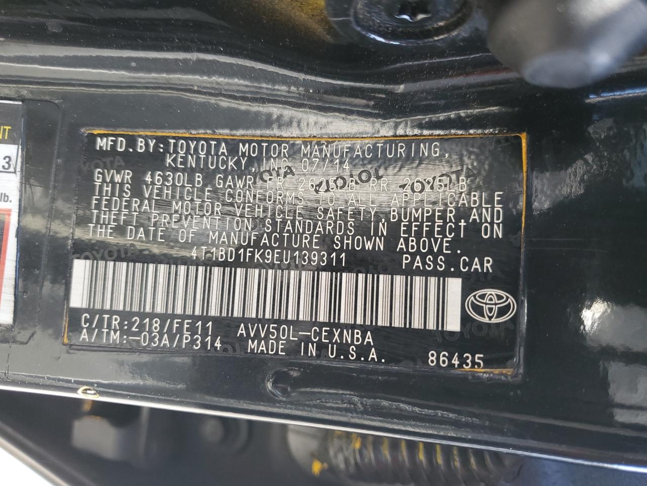 2014 Toyota Camry Hybrid VIN: 4T1BD1FK9EU139311 Lot: 84403785