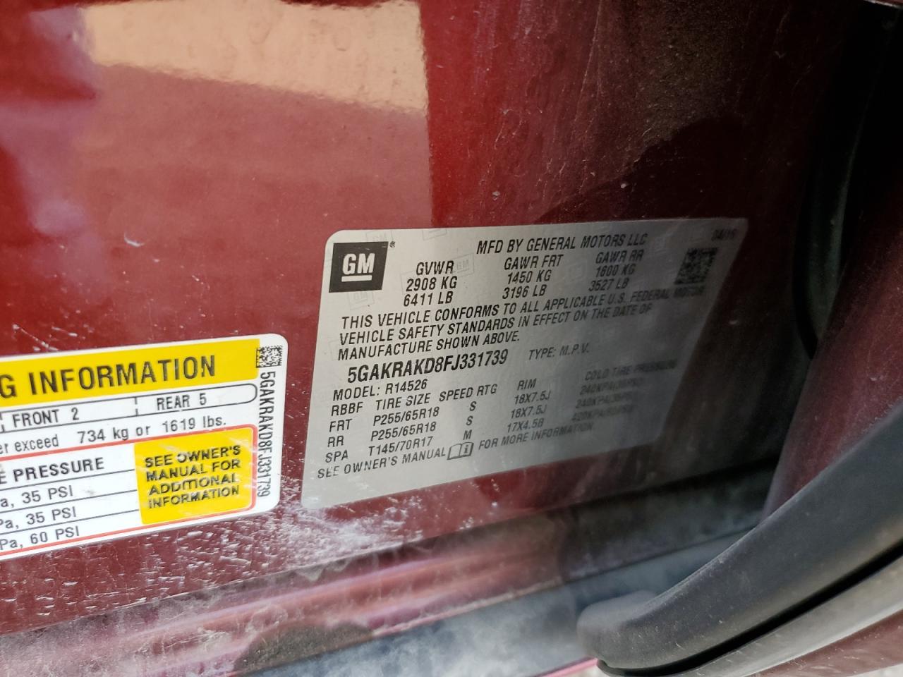 2015 Buick Enclave VIN: 5GAKRAKD8FJ331739 Lot: 81967135