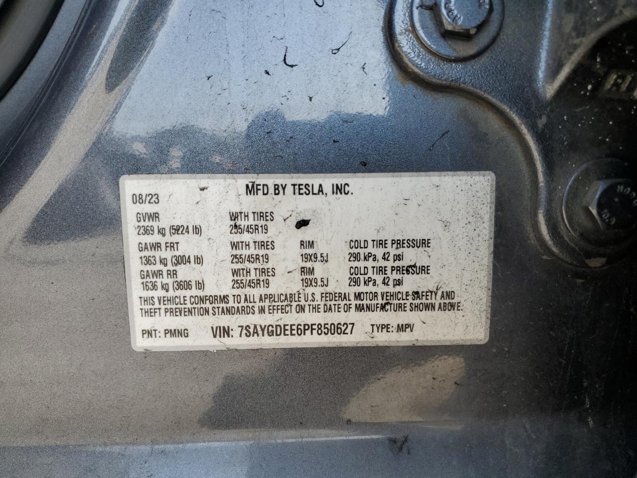 2023 Tesla Model Y VIN: 7SAYGDEE6PF850627 Lot: 82781205