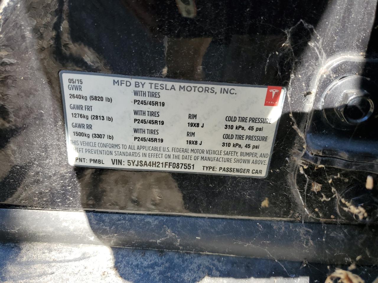 2015 Tesla Model S 85D VIN: 5YJSA4H21FF087551 Lot: 82465805
