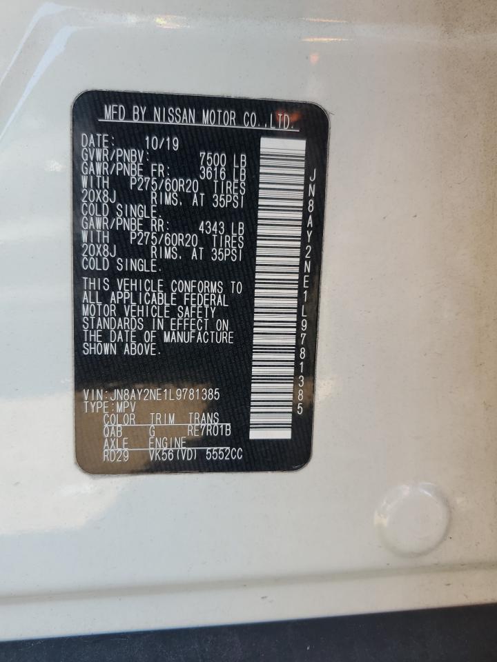 2020 Nissan Armada Platinum VIN: JN8AY2NE1L9781385 Lot: 82117455