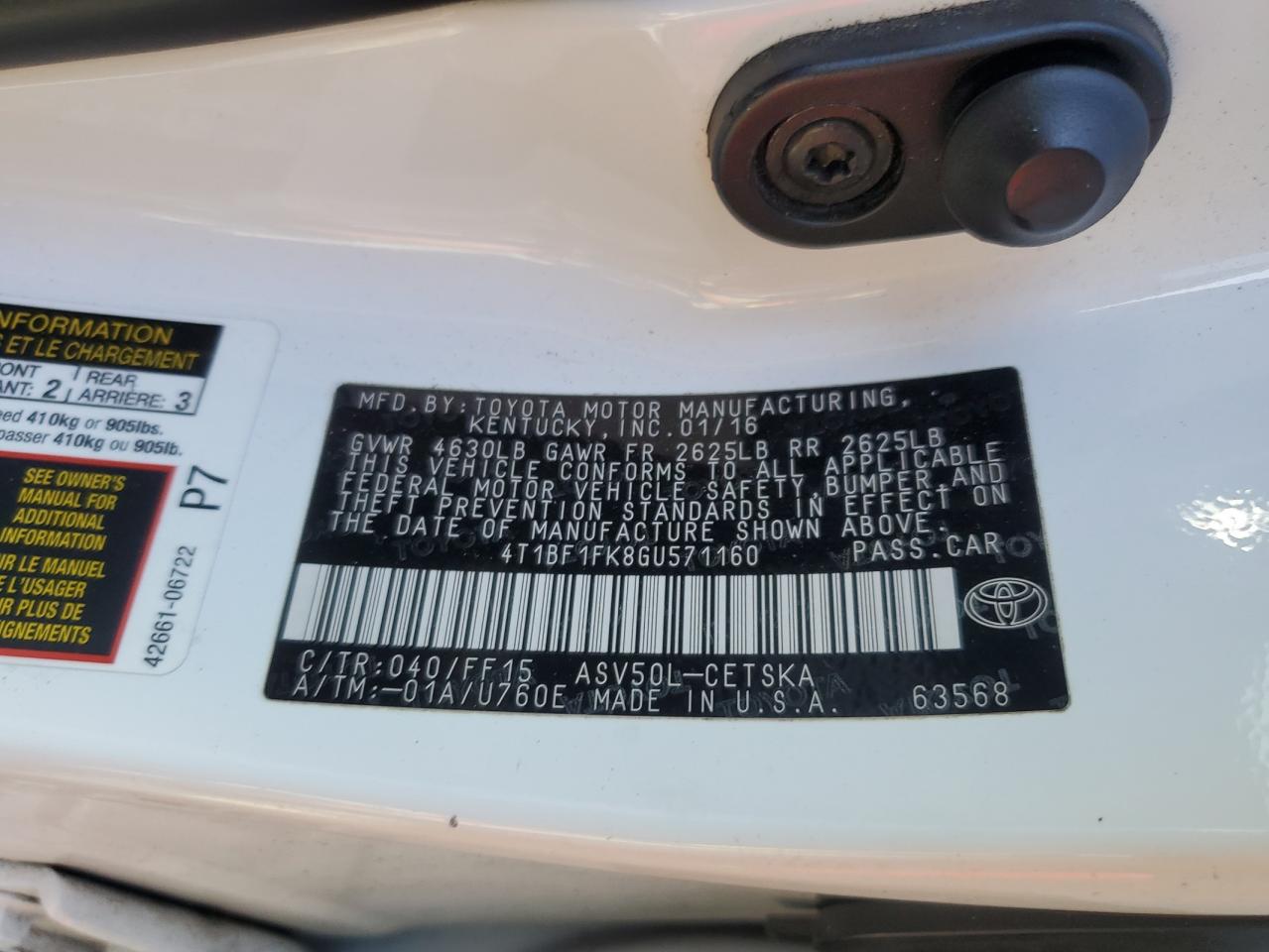 2016 Toyota Camry Le VIN: 4T1BF1FK8GU571160 Lot: 85531285