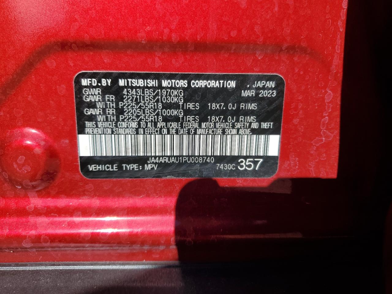 2023 Mitsubishi Outlander Sport S/Se VIN: JA4ARUAU1PU008740 Lot: 89918475