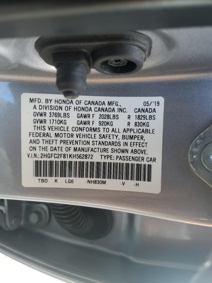 2019 Honda Civic Sport VIN: 2HGFC2F81KH562872 Lot: 84659365