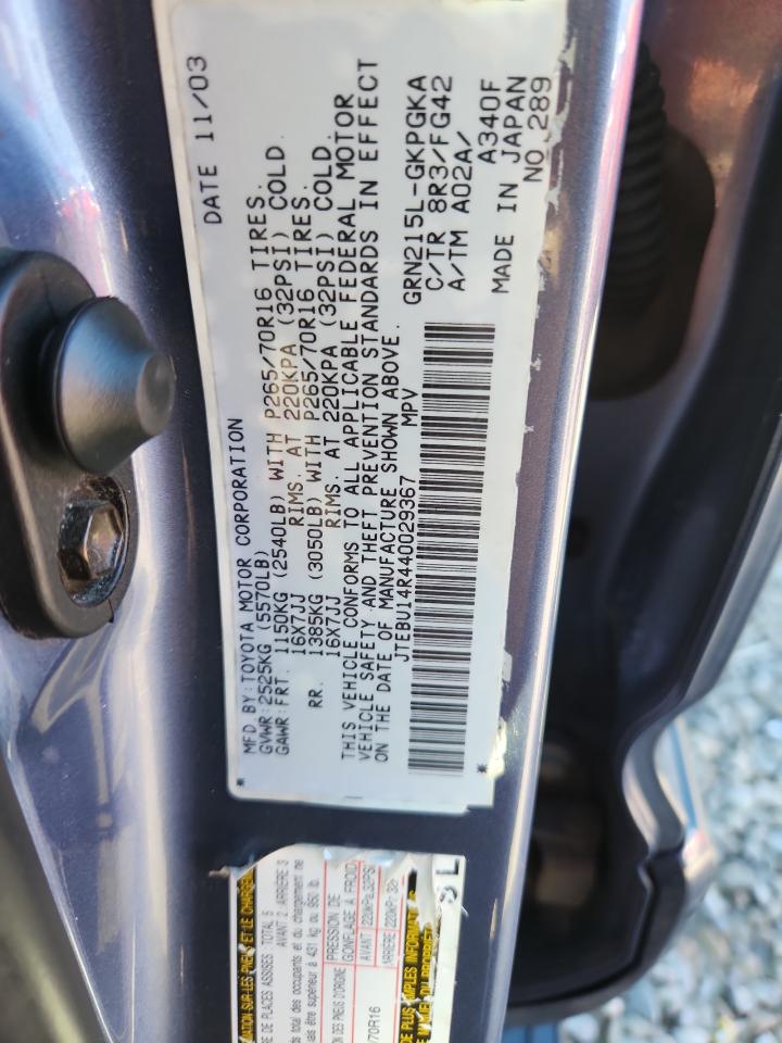 2004 Toyota 4Runner Sr5 VIN: JTEBU14R440029367 Lot: 85583945