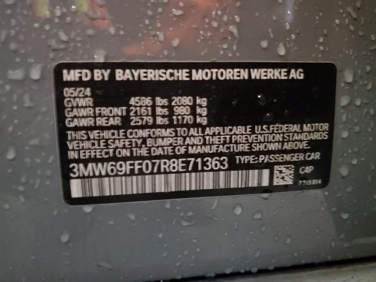 2024 BMW 330I VIN: 3MW69FF07R8E71363 Lot: 85915275