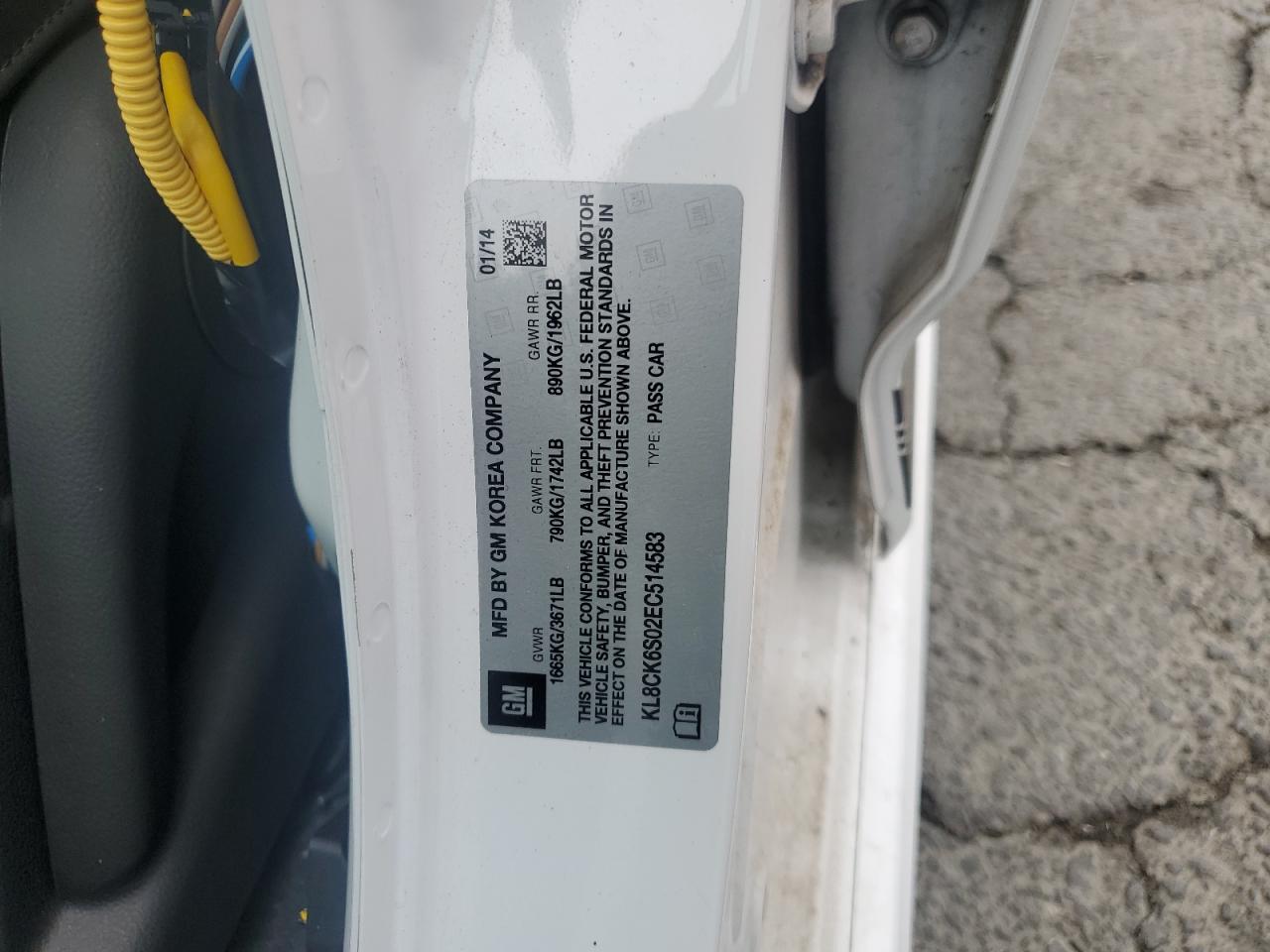 2014 Chevrolet Spark Ev 1Lt VIN: KL8CK6S02EC514583 Lot: 84422815