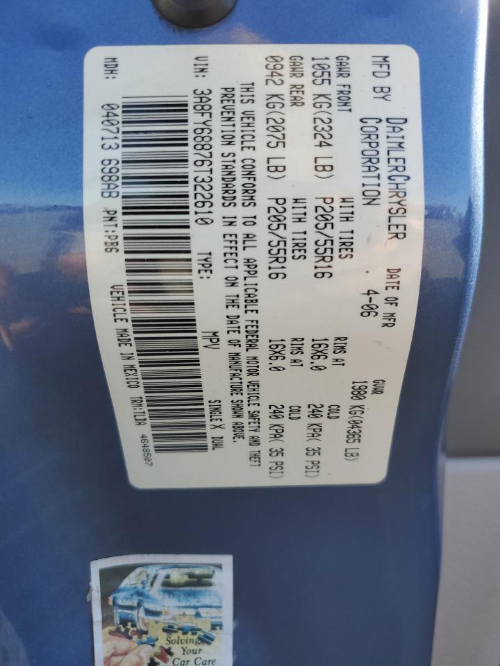 2006 Chrysler Pt Cruiser Limited VIN: 3A8FY68876T322610 Lot: 82237815